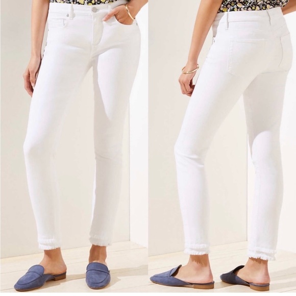 LOFT Pants - NWOT LOFT Plus Frayed Modern Skinny Ankle Jeans in White